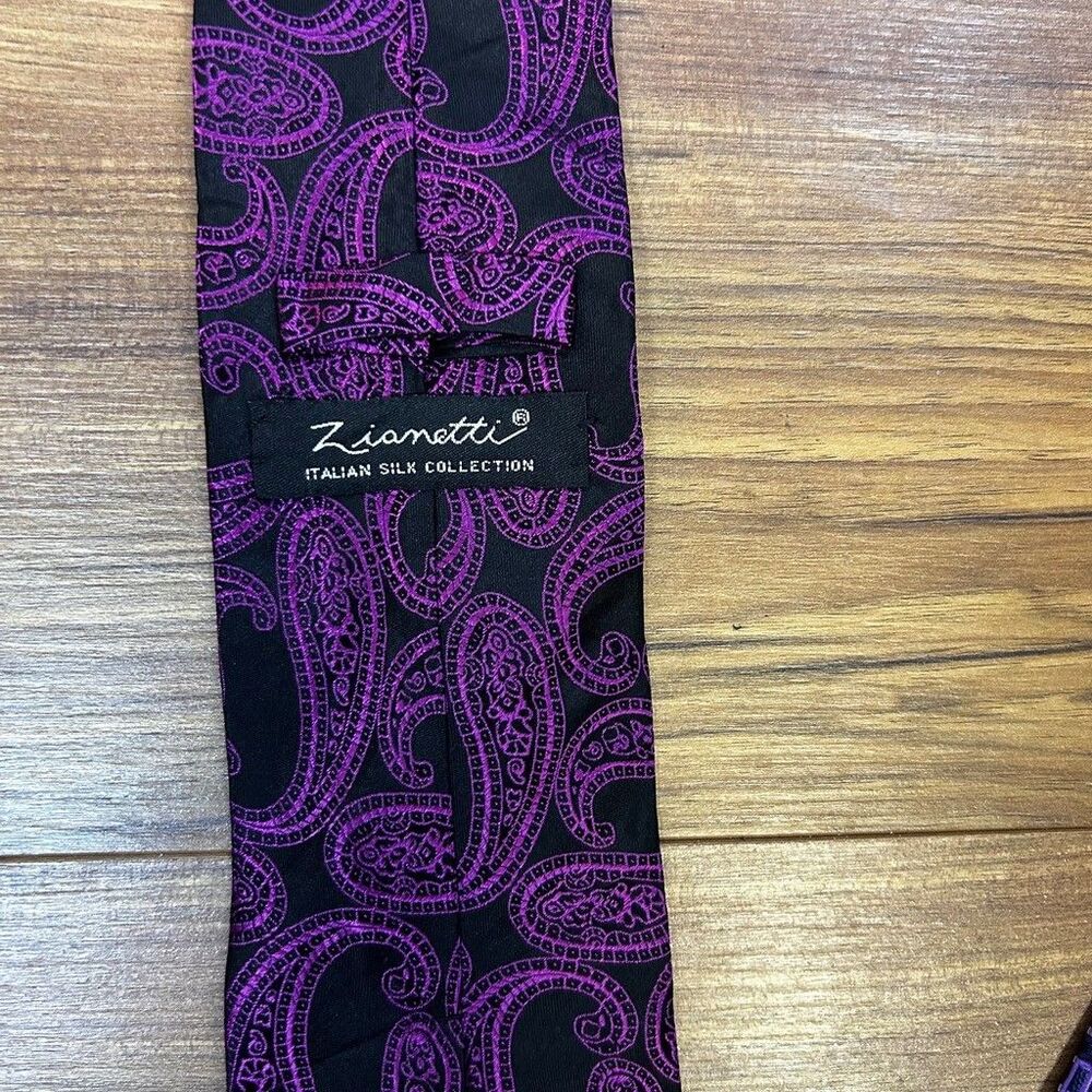 Mens Silk Tie Lot of 3 Zianetti Adolfo St Patrick Purple Yellow Paisley Striped - Picture 6 of 7